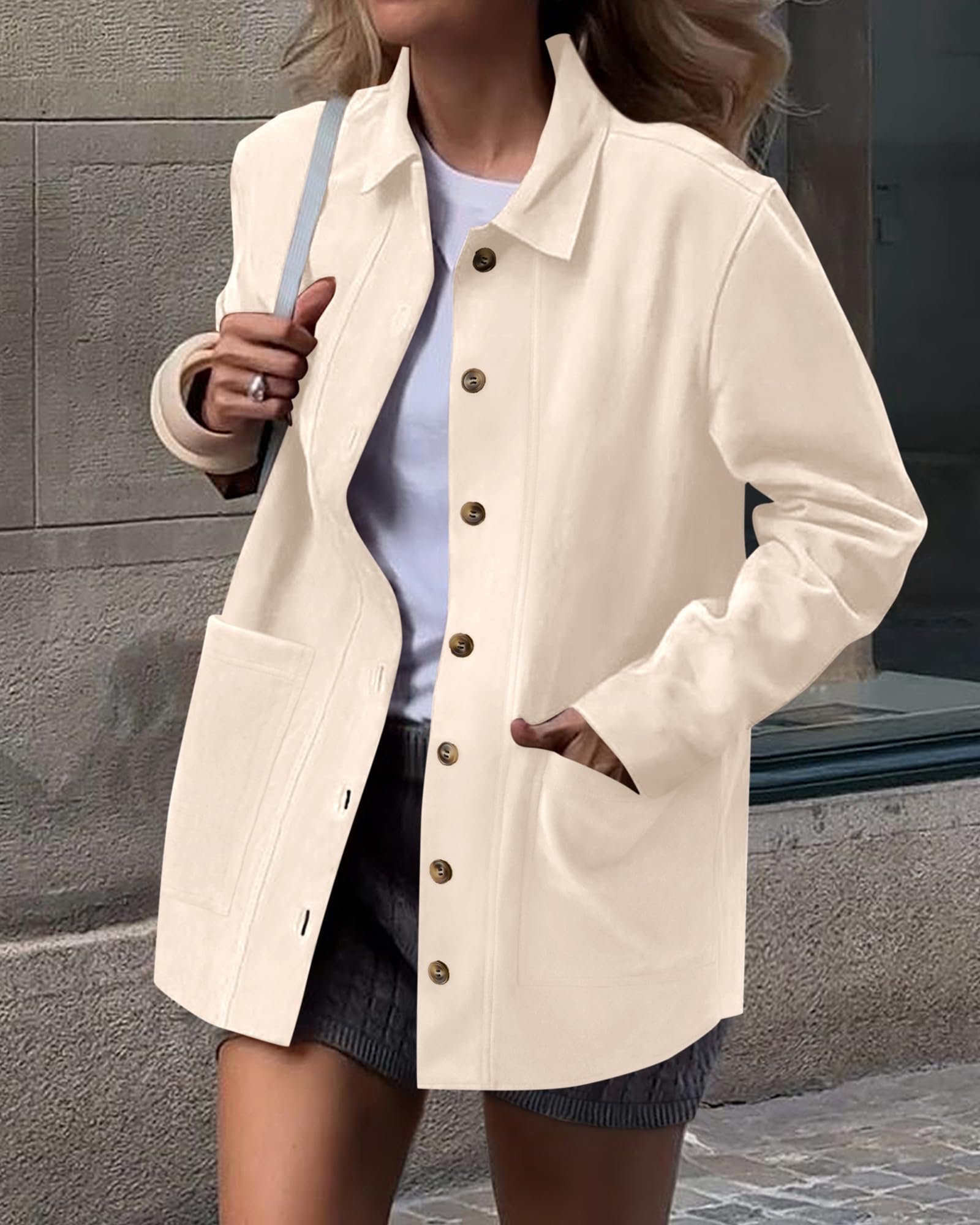 BTFBM Faux Suede Jacket Women Fall Fashion Leather Jackets Long Sleeve Button Down Winter Coats Shackets Outerwear