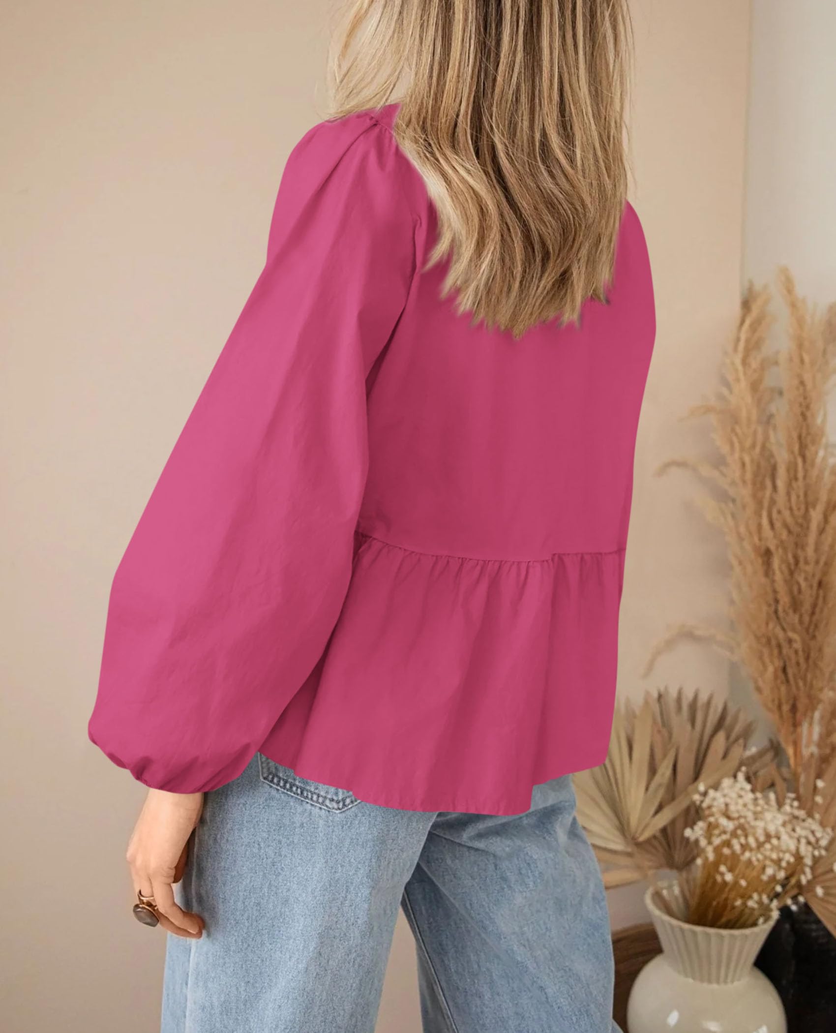 PRETTYGARDEN Women's Spring Fall Babydoll Peplum Blouse Shirt Puff Long Sleeve Bow Tie Front Trendy Cute Y2K Going Out Tops