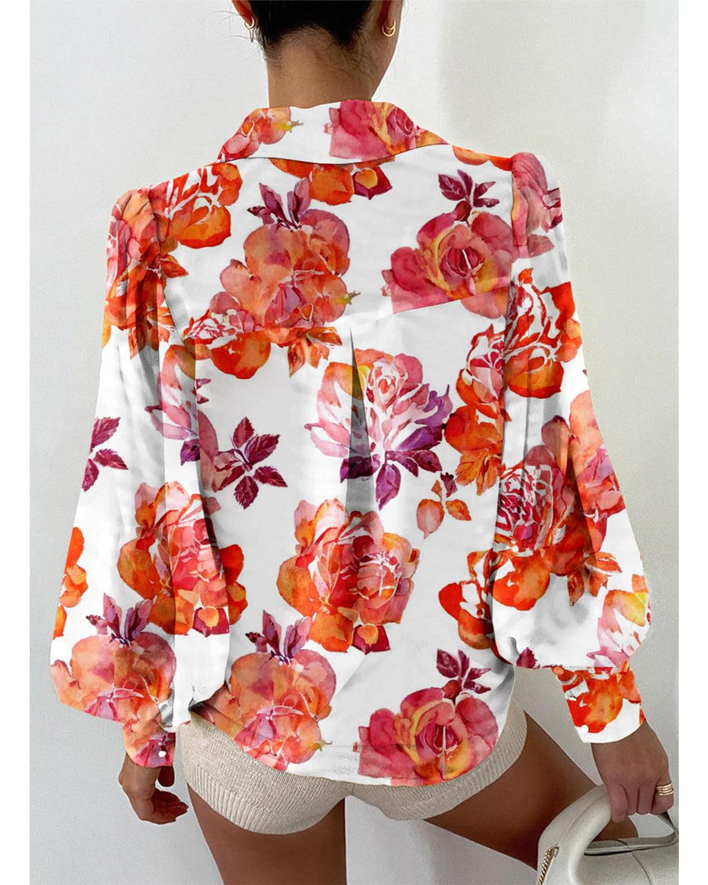 BTFBM Women Fashion Button Down Shirts V Neck Boho Printed Long Sleeve Blouses Dressy Casual Spring Fall Tops