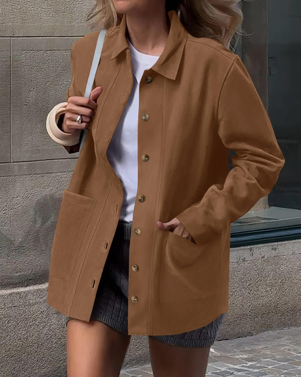 BTFBM Faux Suede Jacket Women Fall Fashion Leather Jackets Long Sleeve Button Down Winter Coats Shackets Outerwear