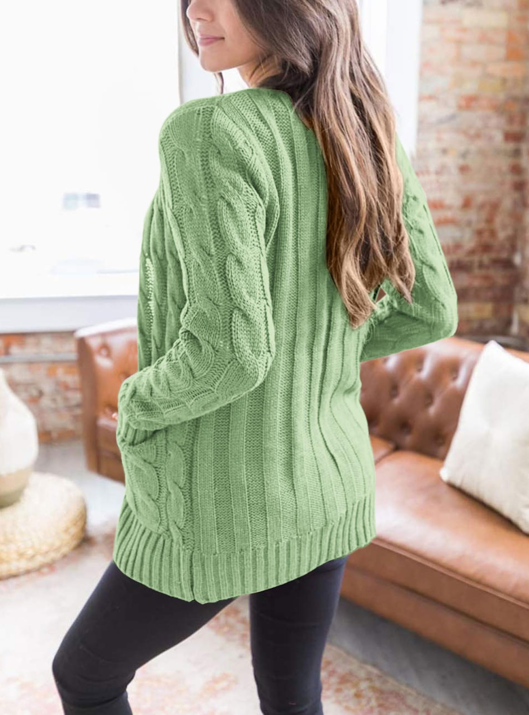 PRETTYGARDEN Women's Open Front Cardigan Sweaters Fall Fashion Button Down Cable Knit Chunky Winter Clothing Outerwear Coats