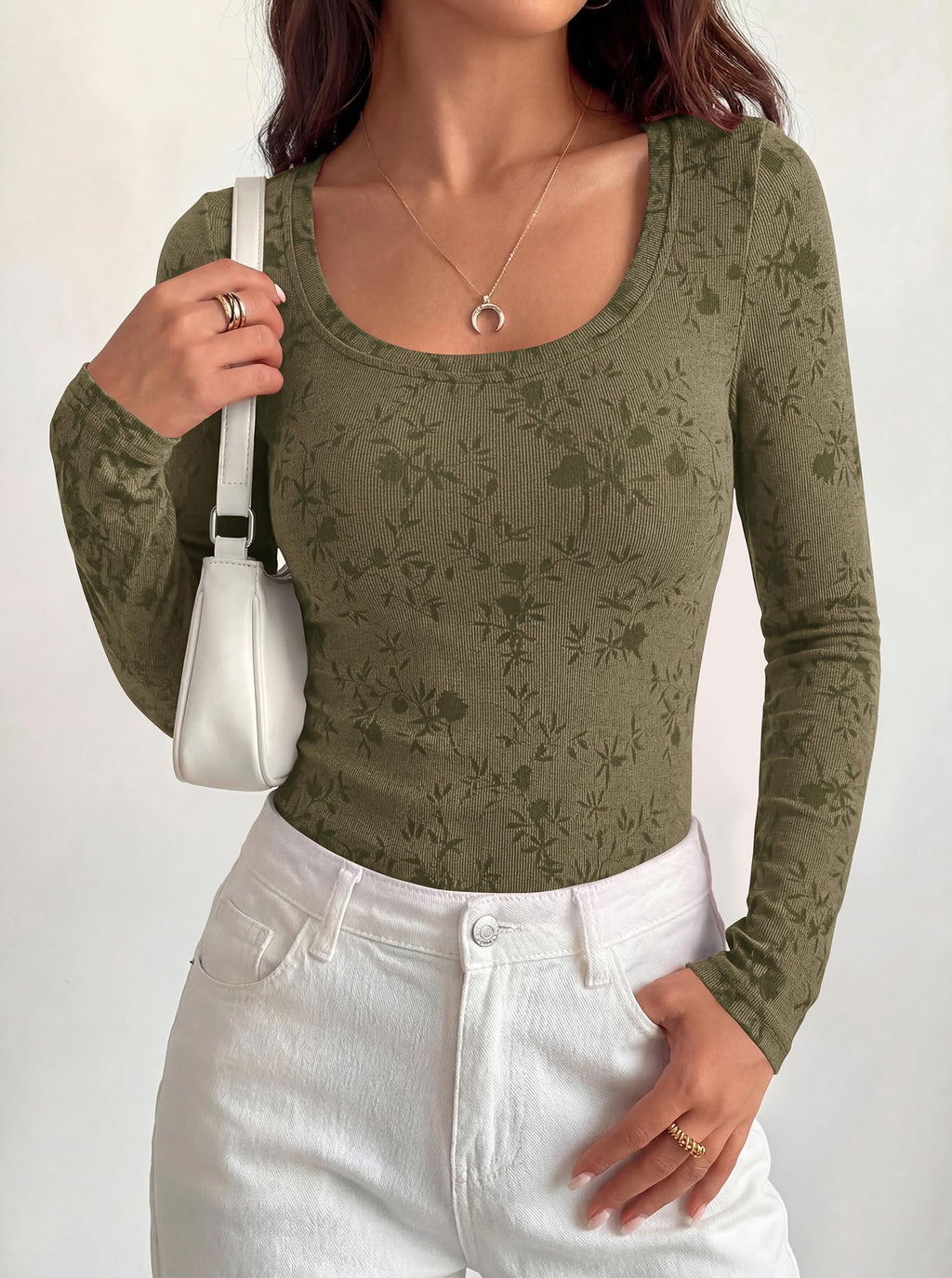 BTFBM Women's Long Sleeve Scoop Neck Shirts Floral Tops | Casual Women Fall Clothes, Ribbed Slim Fitted T-Shirts, y2k Fashion Clothing, Concert Going Out Top, Club Date Night Outfits