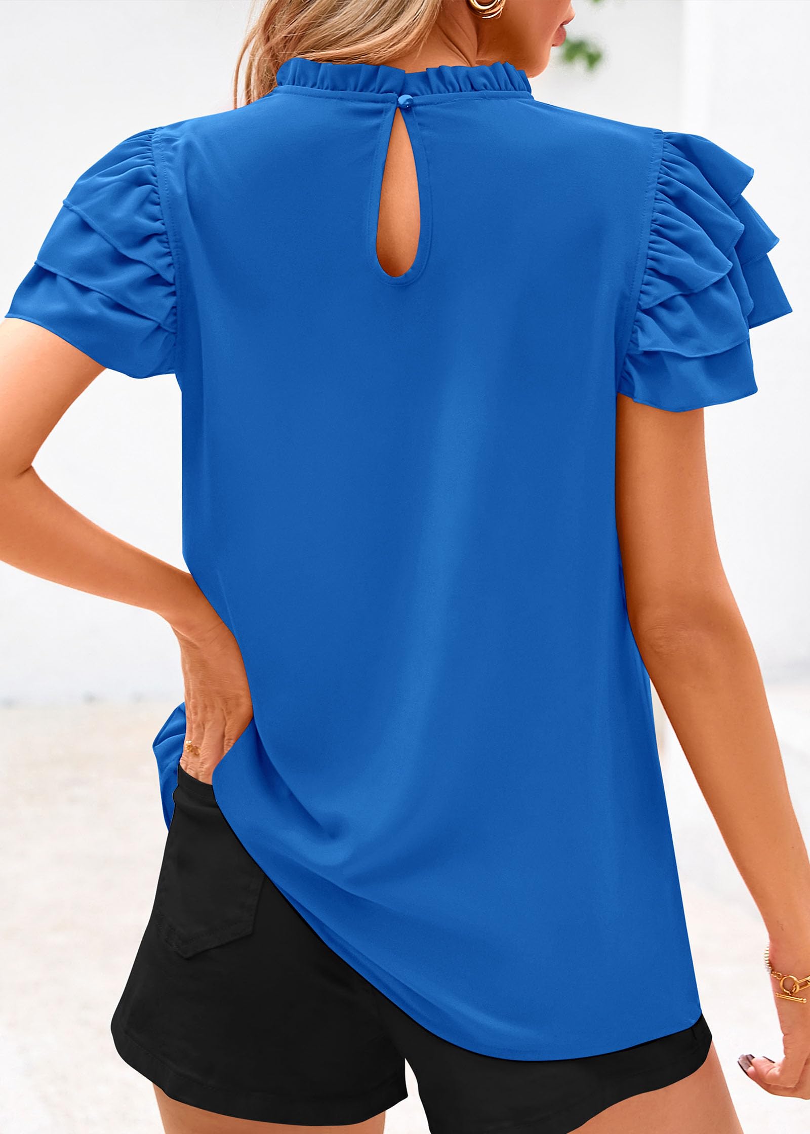 FreshPretty Blouses for Women Dressy Casual Spring Summer Ruffle Short Sleeve Mock Neck Work Shirts Tops Fashion Clothing