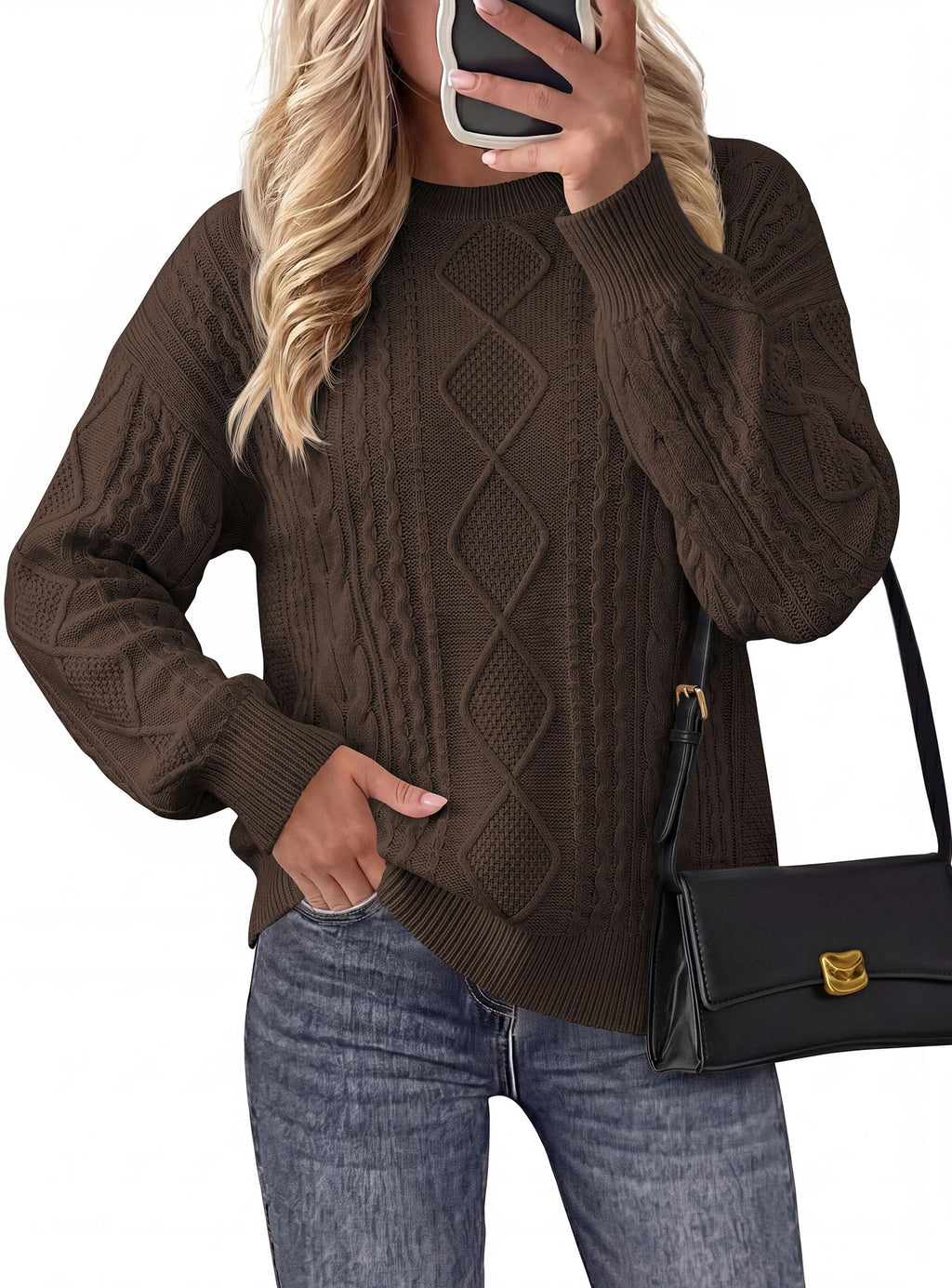 PRETTYGARDEN Women's Crewneck Cable Knit Sweater Pullover Tops Soft Luxury,Long Sleeve Sweaters,Chunky Texture,Fall Outfits,Warm Layering,Daily Wear,Work Holiday,Winter Going out Top