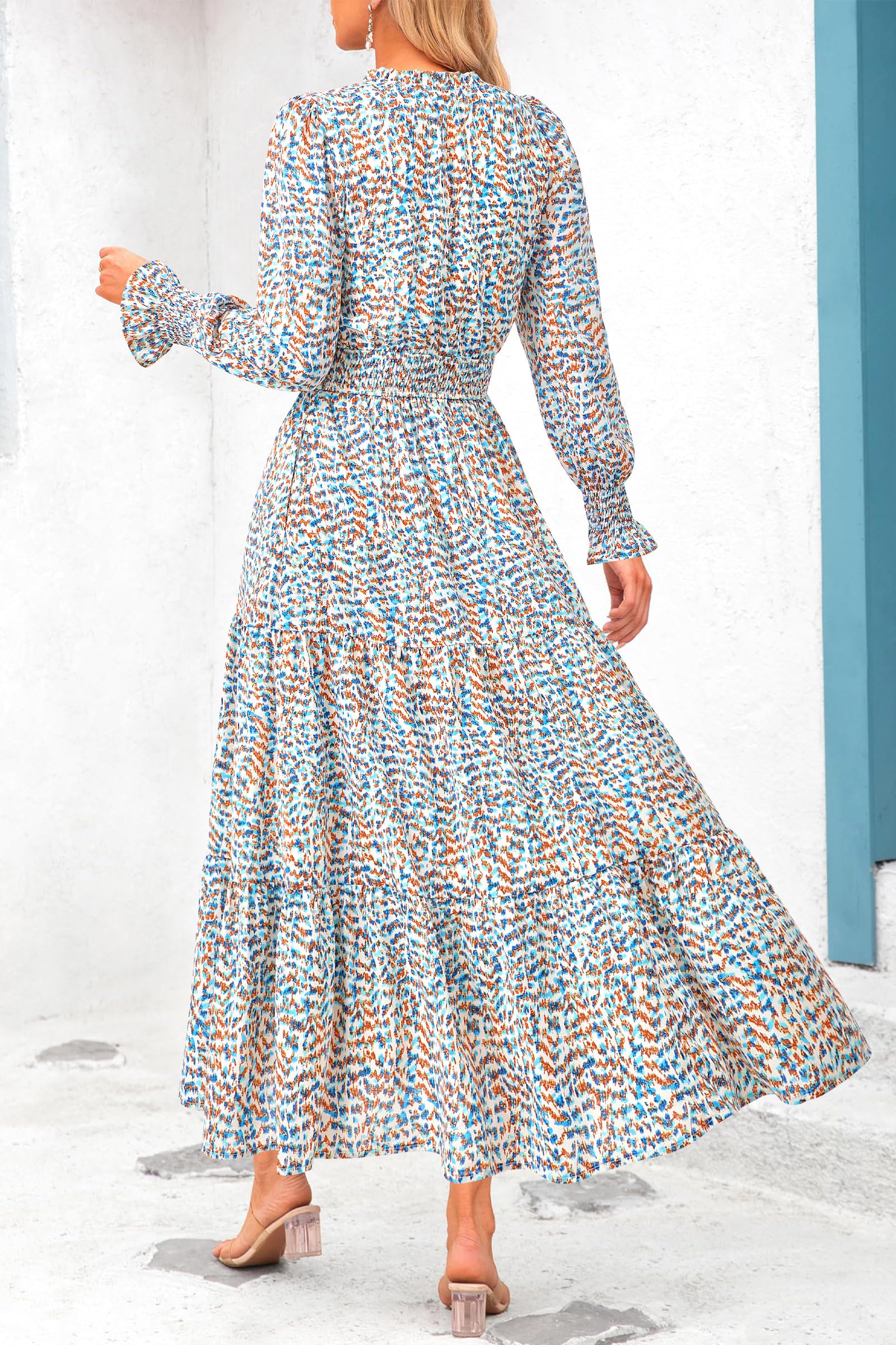 PRETTYGARDEN Women's Floral Maxi Dress Fall Long Sleeve V Neck Casual A Line Long Flowy Boho Party Dresses