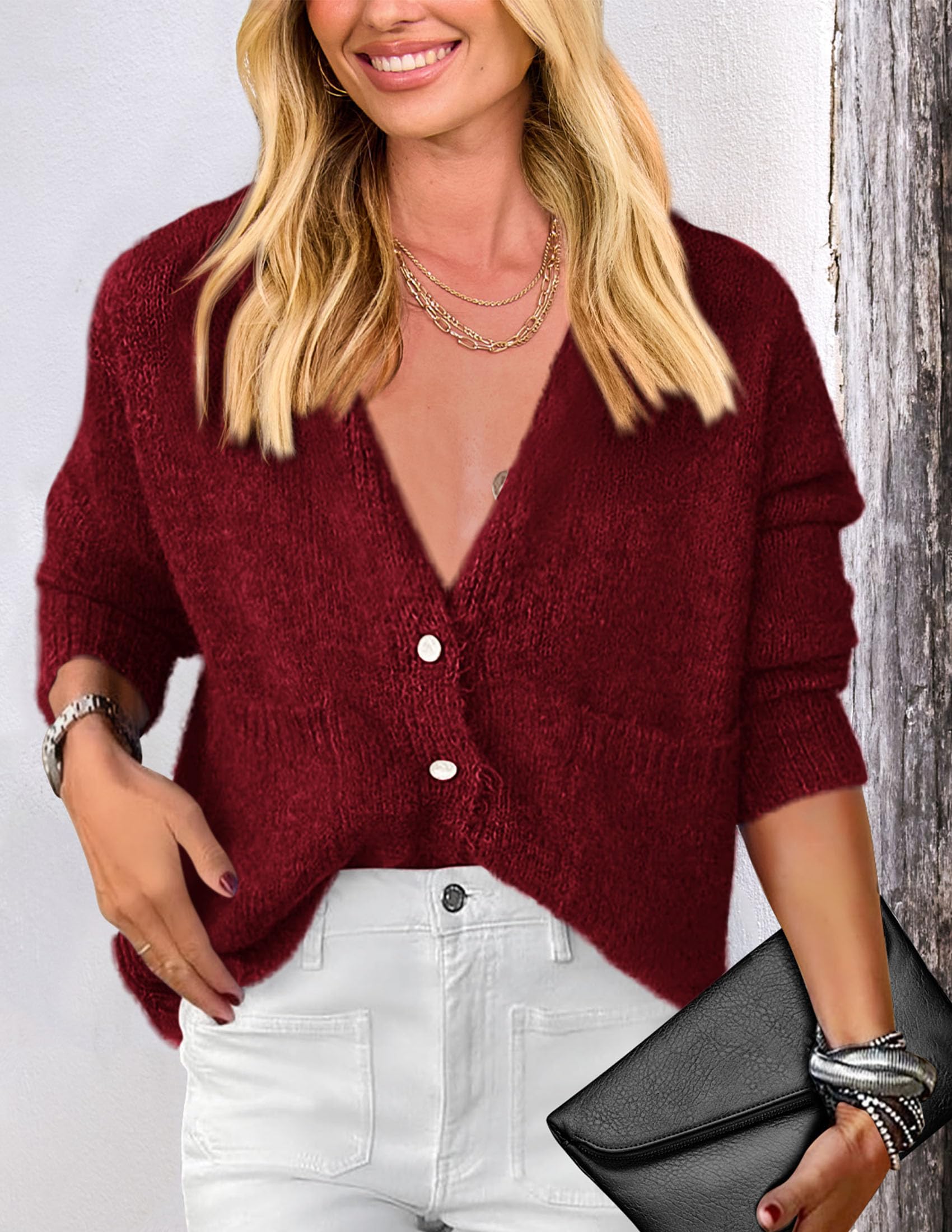 PRETTYGARDEN Women's Knit Cardigan Sweaters Casual Long Sleeve Open Front Button Up Ribbed Fall Spring Sweater Jackets