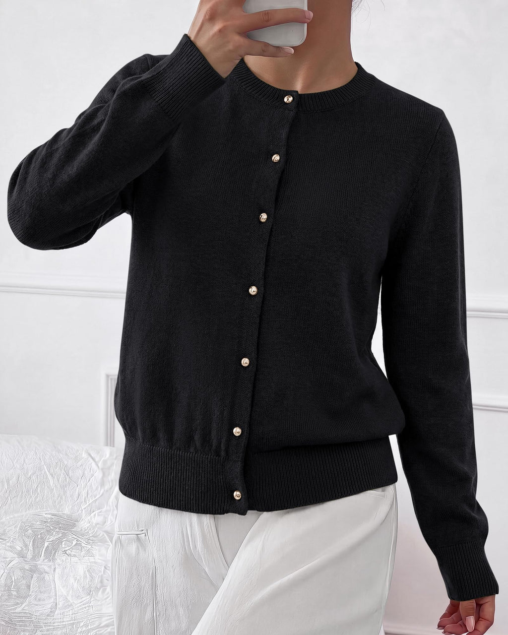 BTFBM Button Cardigan Sweaters for Women Fall Clothes Ribbed Knit Open Front Cardigan, Long Sleeve Sweater, Cozy Soft Stretchy Outerwear, Relaxed Fit, Trendy Winter Outfits