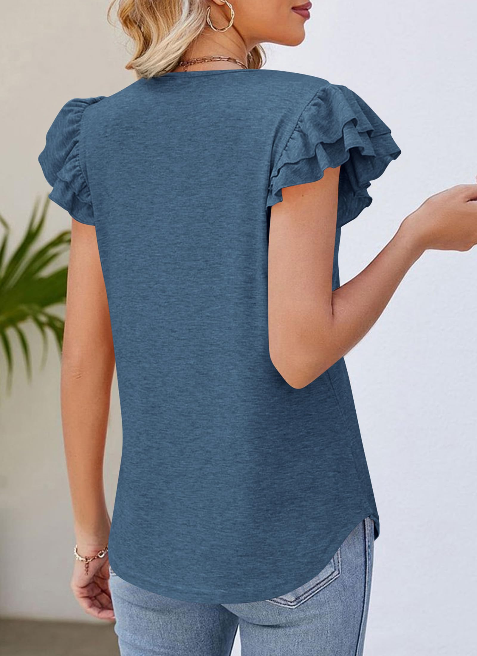 PRETTYGARDEN Summer Tops for Women Spring Trendy Fashion Clothes Casual Ruffle V Neck Short Sleeve Shirts Blouses