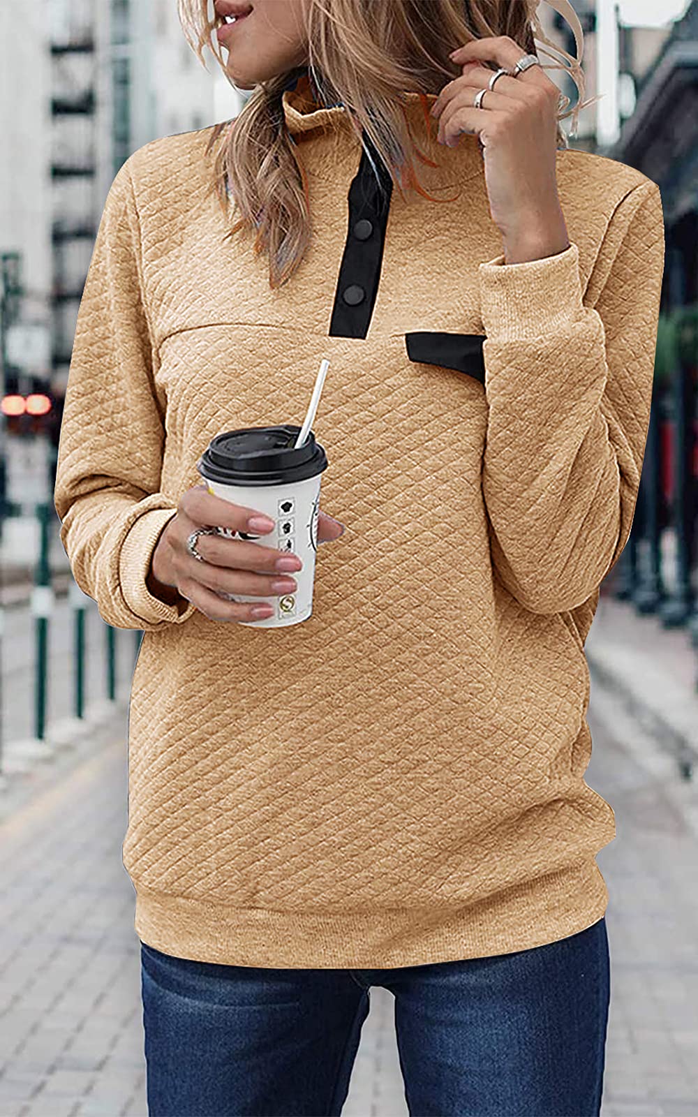 BTFBM Women Fashion Quilted Pattern Lightweight Zipper Long Sleeve Plain Casual Ladies Sweatshirts Pullovers Shirts Tops
