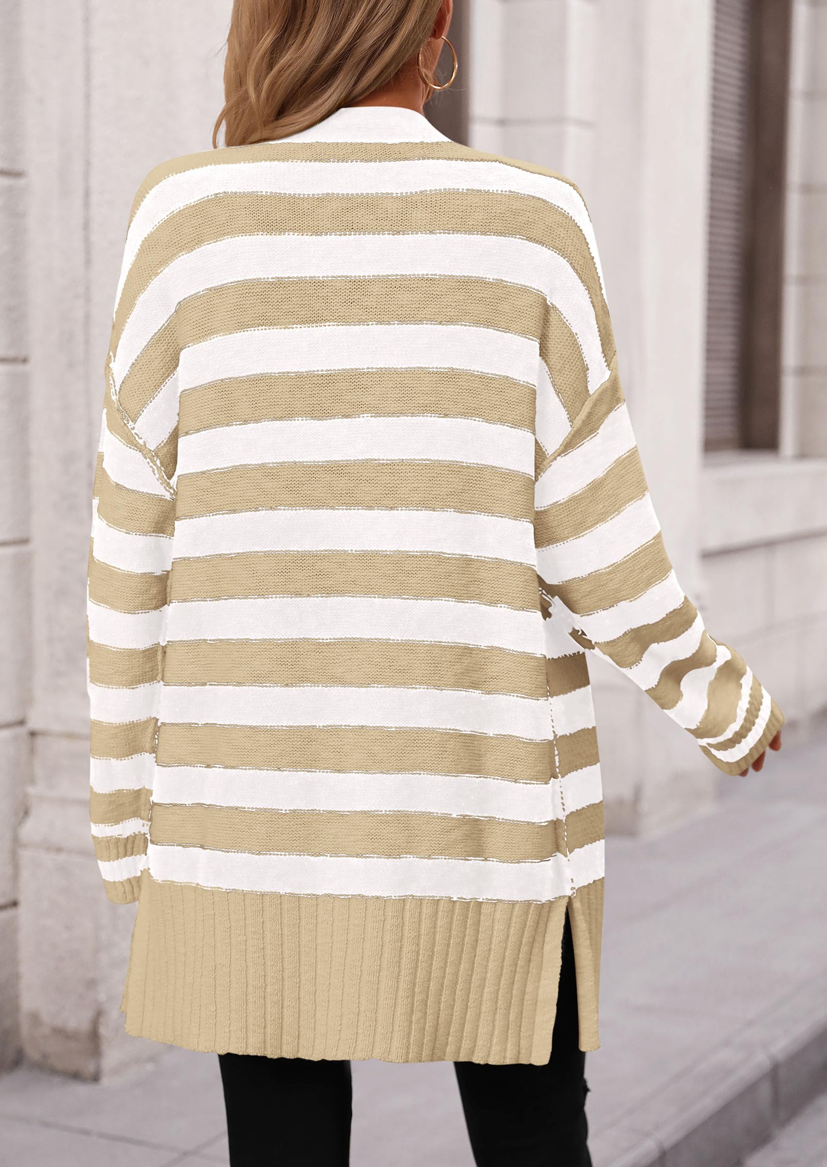 PRETTYGARDEN Women's Winter Striped Cardigan Sweaters Long Sleeve Button Down Open Front Chunky Knit Oversized Sweater Coat