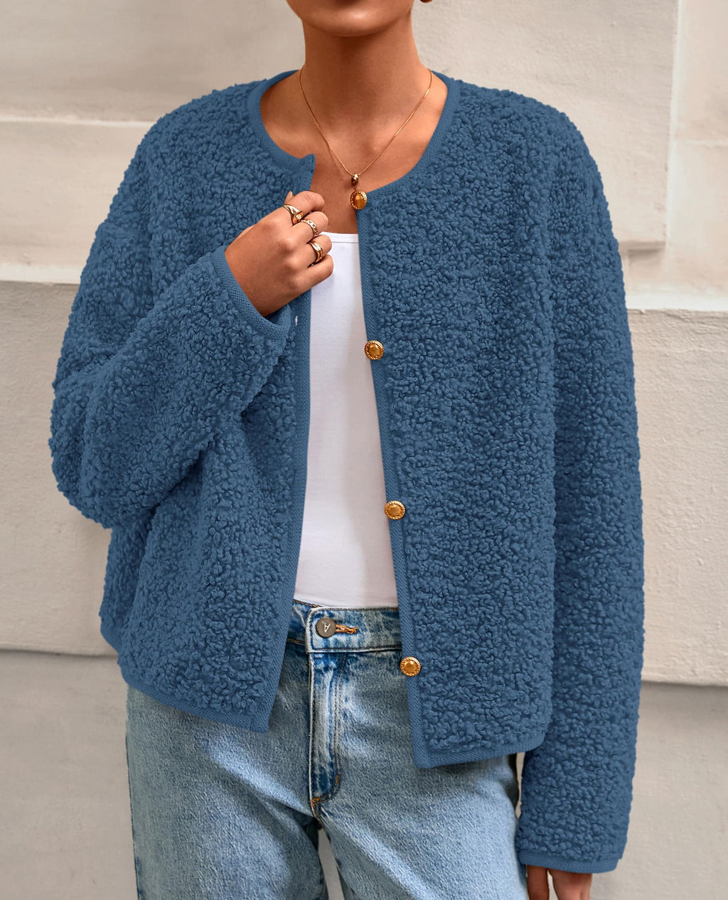 PRETTYGARDEN Women's Fall Fashion Clothes Trendy Fleece Sherpa Cropped Jackets Buttons Warm Casual Winter Faux Fur Coats