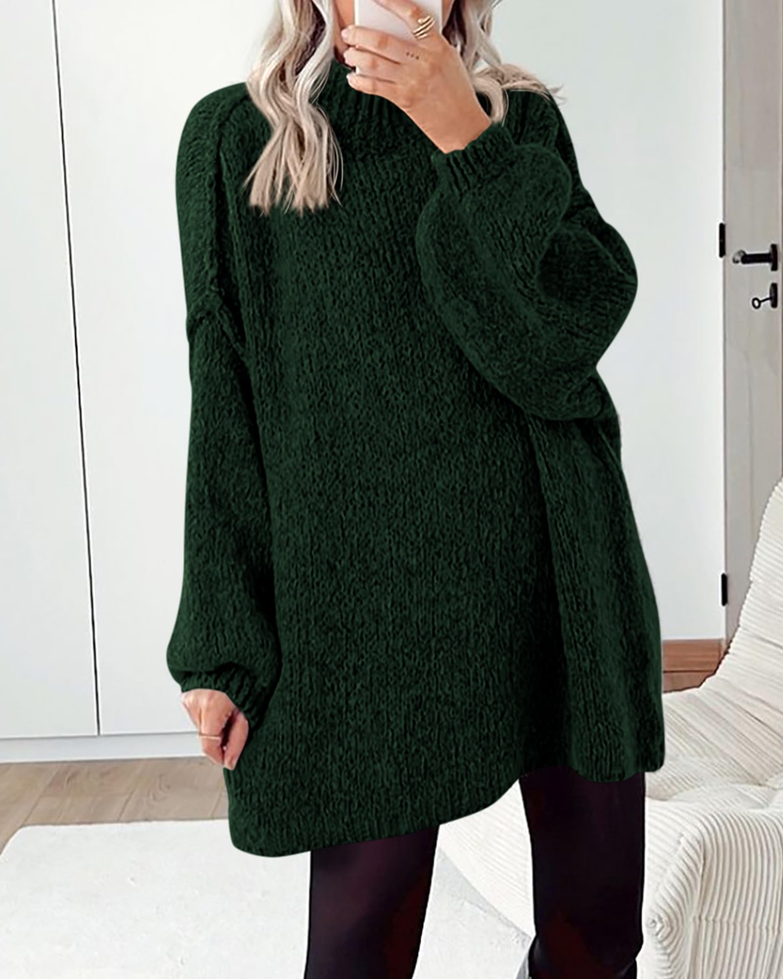 BTFBM Sweaters for Women Fall Long Sleeve Mock Neck Cable Knit Oversized Sweater Pullover Tops Thick Winter Clothes
