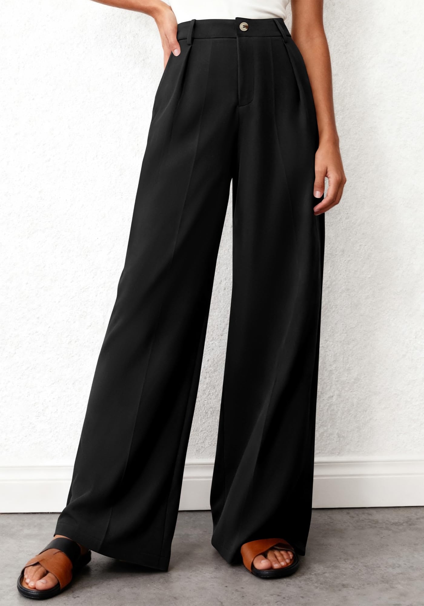 BTFBM Wide Leg Pants Woman High Waisted Button Business Casual Dressy Trousers Office Work Palazzo Pants Pockets