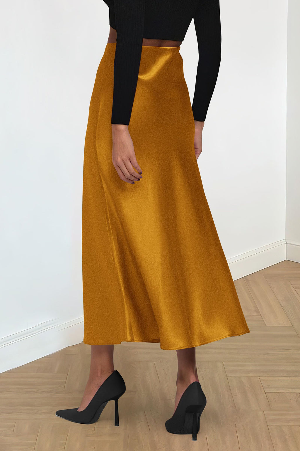 PRETTYGARDEN Women's Satin Skirts Dressy Casual Fall High Waisted Cocktail Wedding Flowy Elegant A Line Midi Skirt