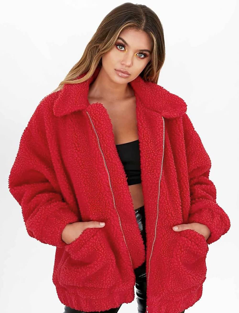 PRETTYGARDEN Women's Fashion Winter Coats Sherpa Fleece Faux Fur Shearling Oversized Trendy Jackets Warm Outerwear Clothing