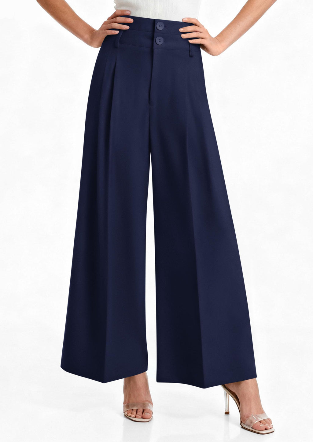 PRETTYGARDEN Womens Spring Wide Leg Palazzo Pants Trendy Loose Button High Waist Pleated Work Business Casual Trousers