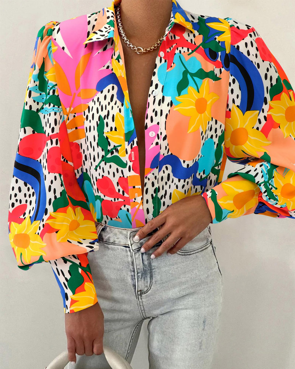 BTFBM Women Fashion Button Down Shirts V Neck Boho Printed Long Sleeve Blouses Dressy Casual Spring Fall Tops
