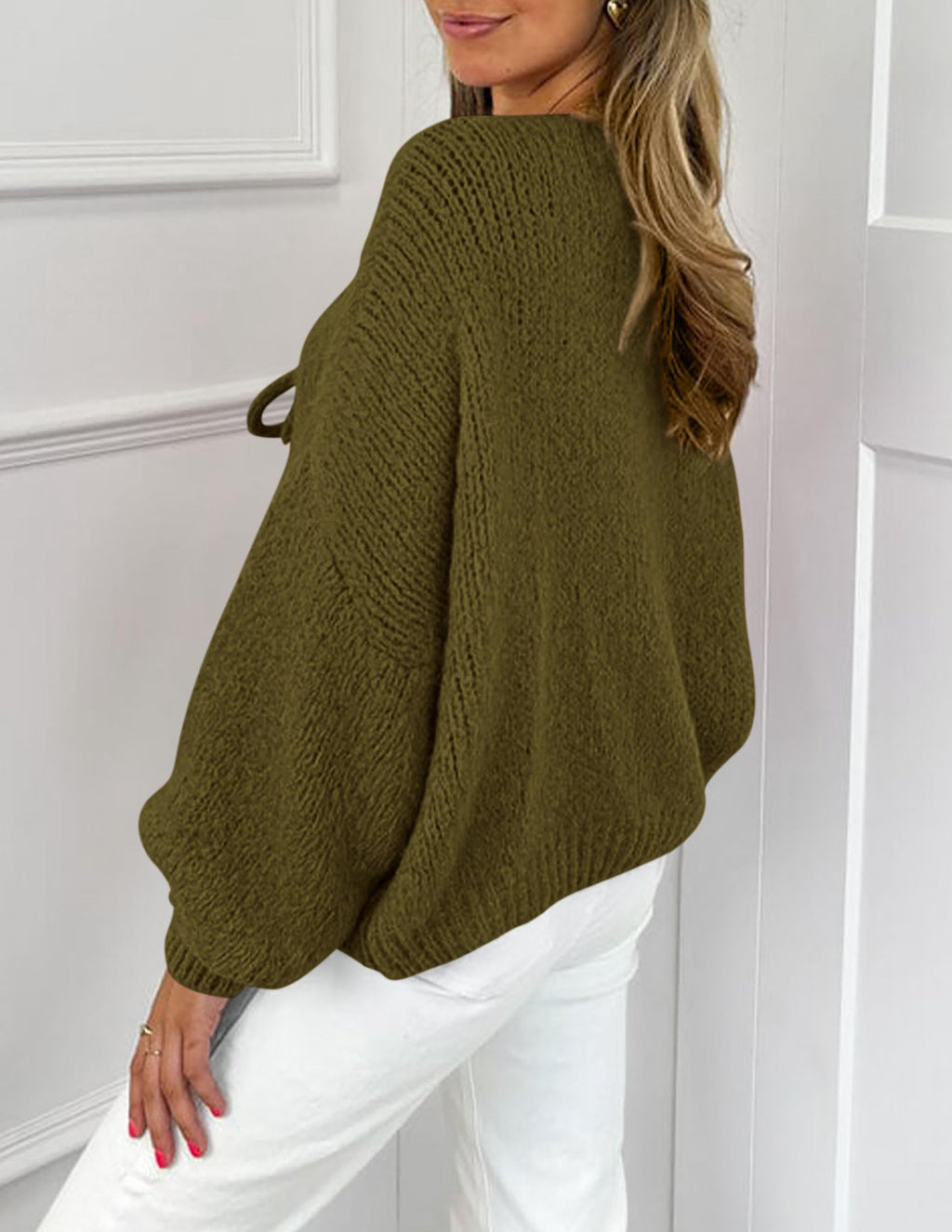 PRETTYGARDEN Women's Tie Front Bow Cardigan Sweaters Chunky Knit Long Puff Sleeve Trendy Fall Winter Jacket Coat