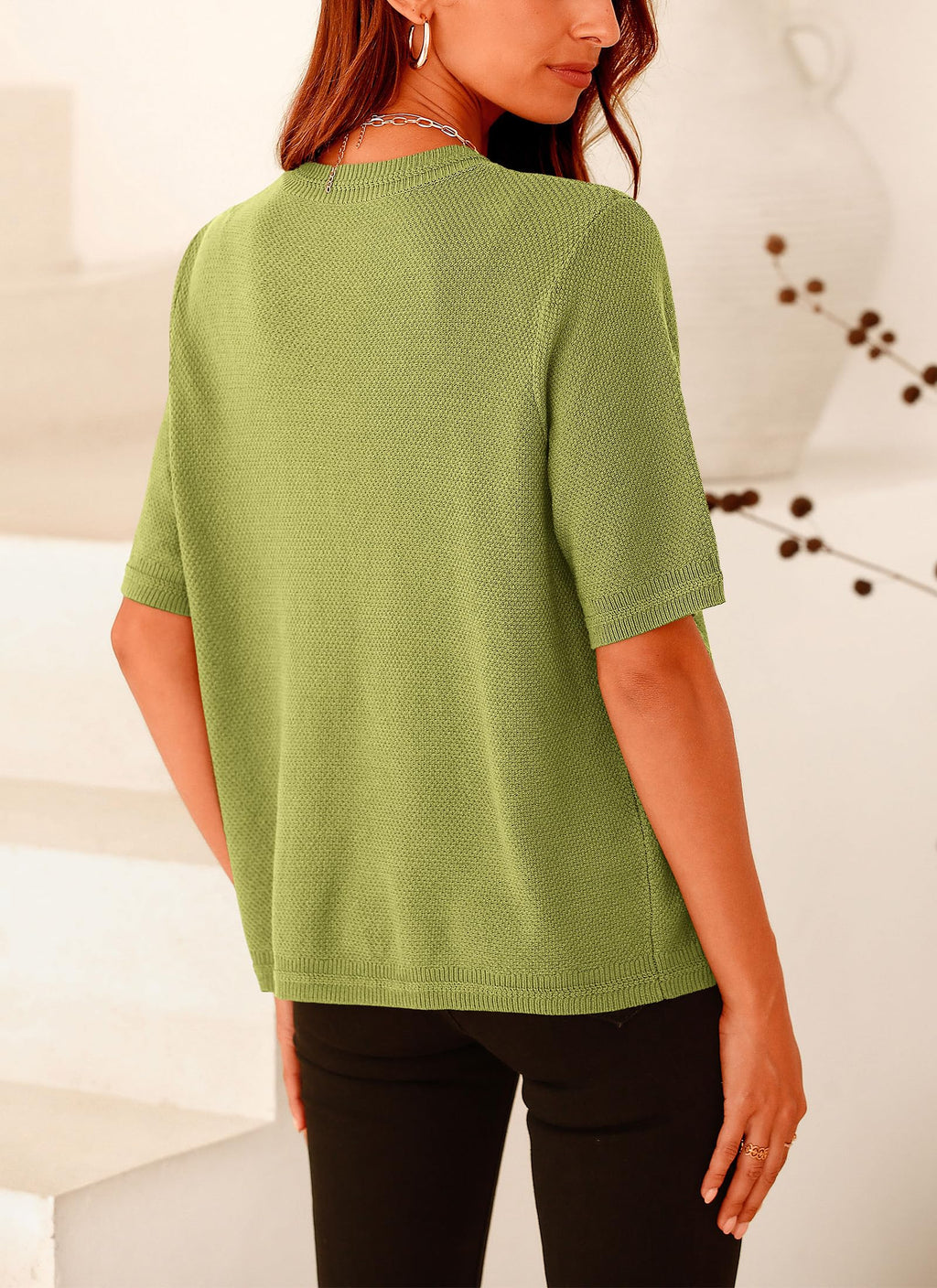 PRETTYGARDEN Women's Summer Button Down Shirts Casual Short Sleeve Crew Neck Ribbed Knit Blouse Top Cardigans