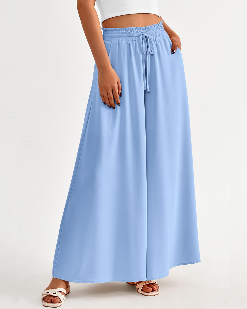 BTFBM Women Casual High Waist Wide Leg Pants Spring Summer Long Palazzo Pants Pocket Lounge Beach Vacation Clothes
