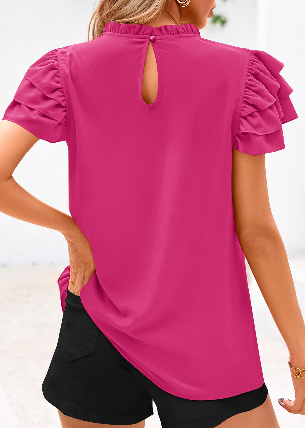 FreshPretty Blouses for Women Dressy Casual Spring Summer Ruffle Short Sleeve Mock Neck Work Shirts Tops Fashion Clothing
