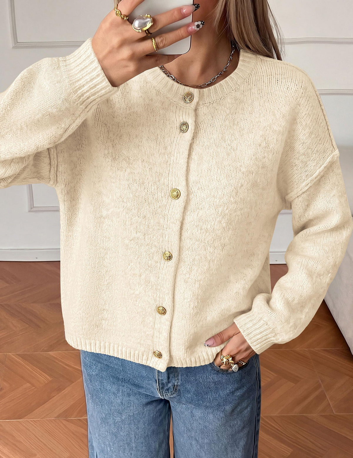 PRETTYGARDEN Women's Button up Chunky Knit Cardigan Sweaters Crew Neck, Long Sleeve, Oversized Sweaters, Relaxed Fit, Soft Cozy Casual Outerwear, Fall Outfits, Winter Fashion Clothing