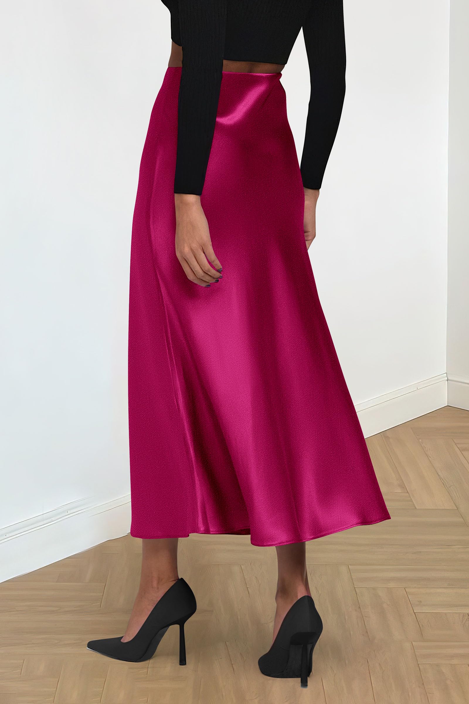 PRETTYGARDEN Women's Satin Skirts Dressy Casual Fall High Waisted Cocktail Wedding Flowy Elegant A Line Midi Skirt