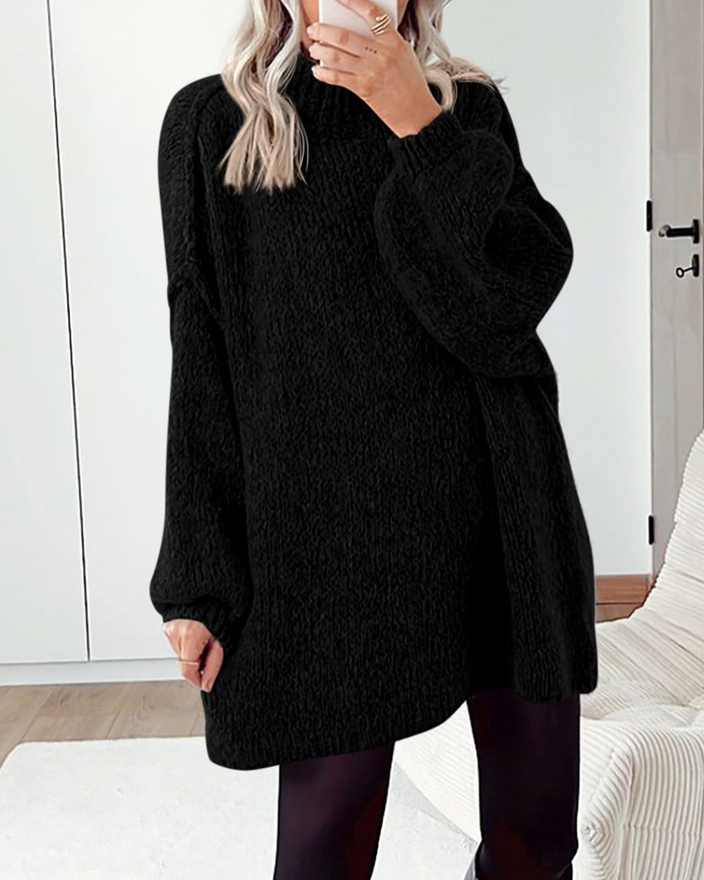 BTFBM Sweaters for Women Fall Long Sleeve Mock Neck Cable Knit Oversized Sweater Pullover Tops Thick Winter Clothes