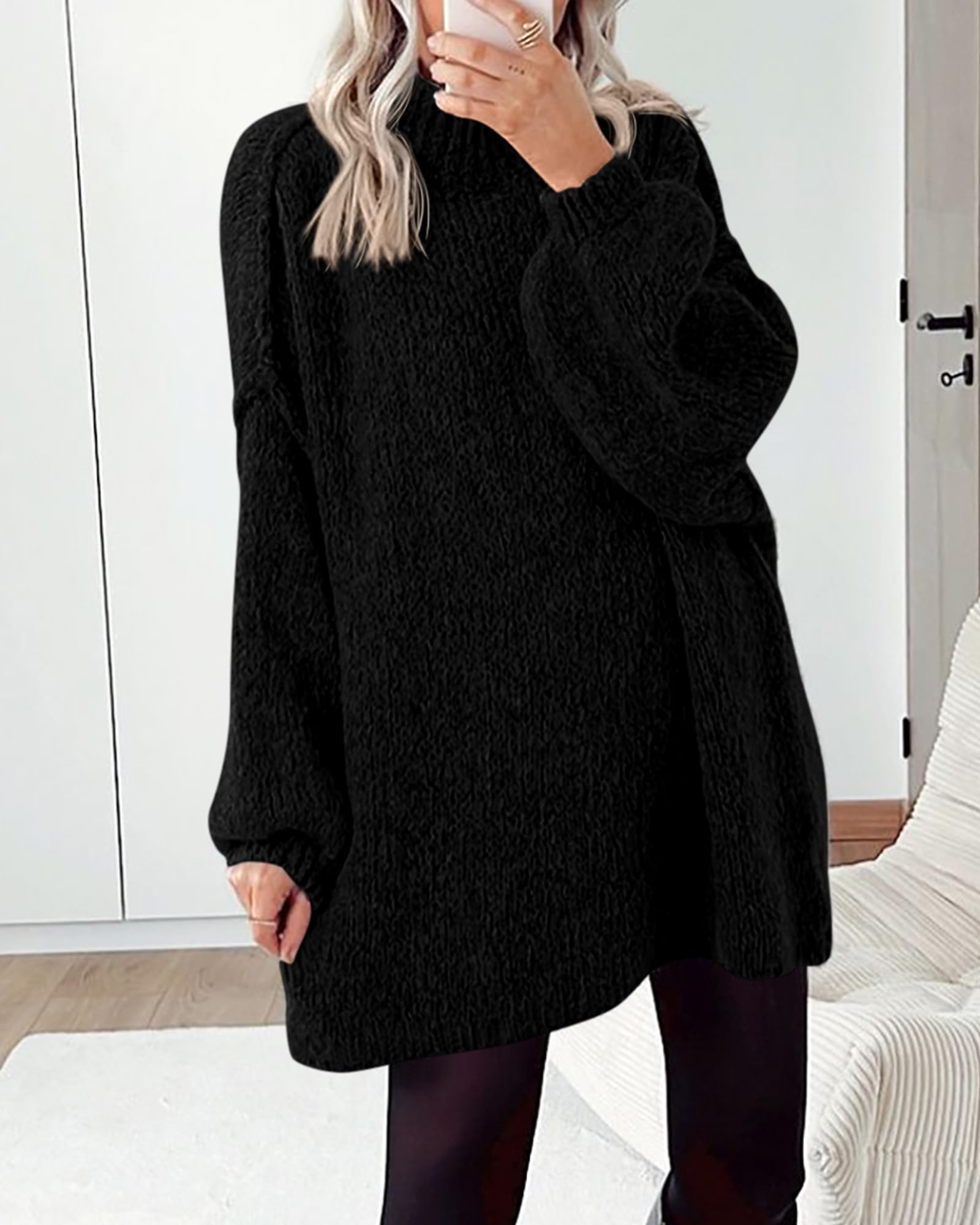 BTFBM Sweaters for Women Fall Long Sleeve Mock Neck Cable Knit Oversized Sweater Pullover Tops Thick Winter Clothes