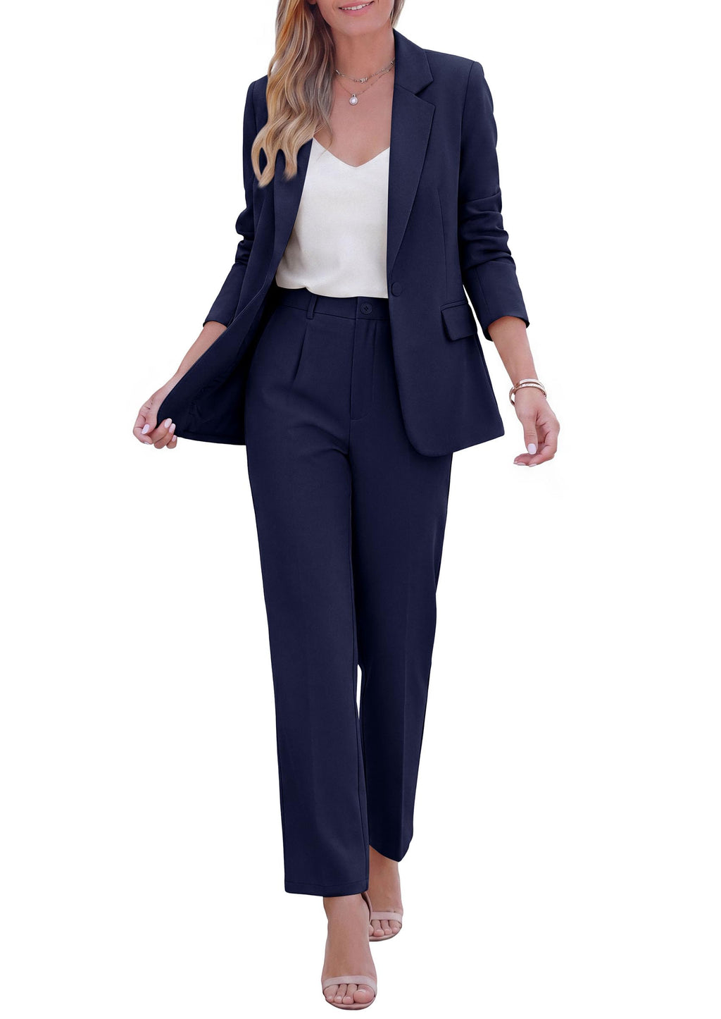 PRETTYGARDEN Two Piece Sets for Women Dressy Pant Suits Lapel Blazer,Straight Leg Dress Pants,Professional Interview Suit Set,Business Casual Outfits,Office Work Clothes,Fall Winter