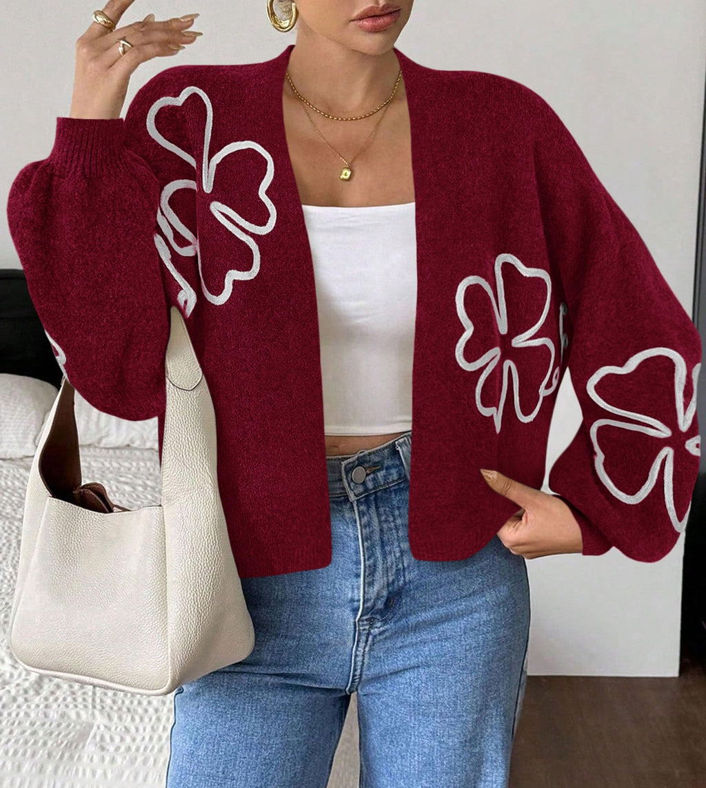 PRETTYGARDEN Women's Floral Oversized Cardigan Sweaters Trendy Fall Outfits Long Sleeve Sweater Jacket, Open Front Coat, Cozy Soft Chunky Knit, Casual Outerwear,Winter Fashion Clothing