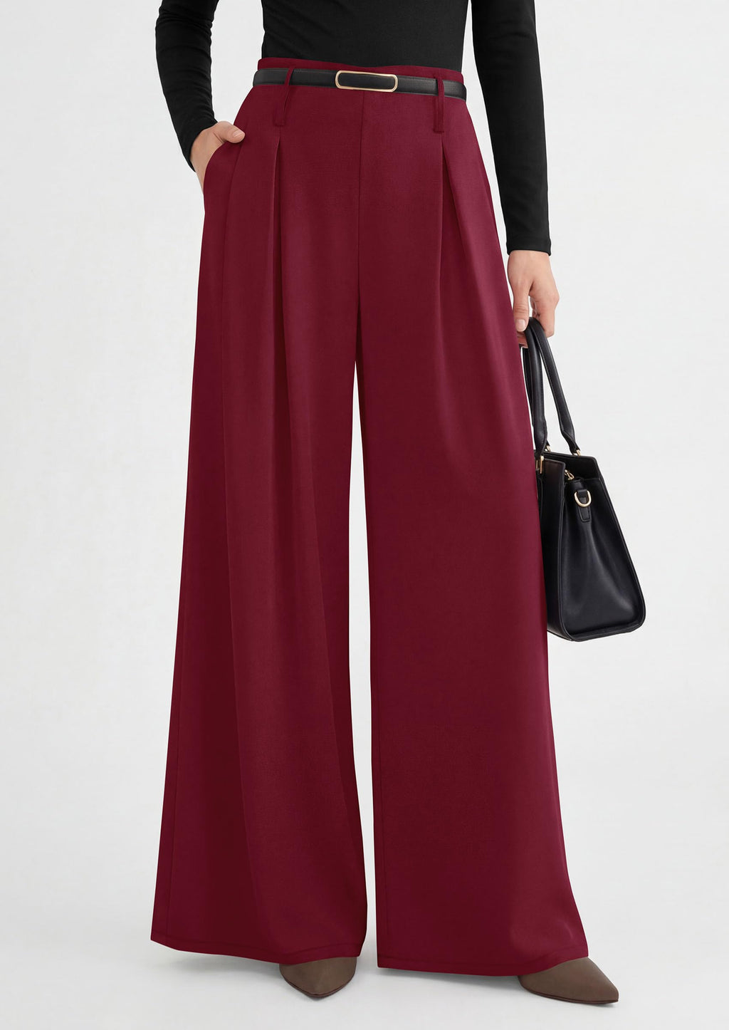 PRETTYGARDEN Womens Spring Wide Leg Trousers High Elastic Waist Loose Pleated Long Flowy Palazzo Work Pants with Pockets