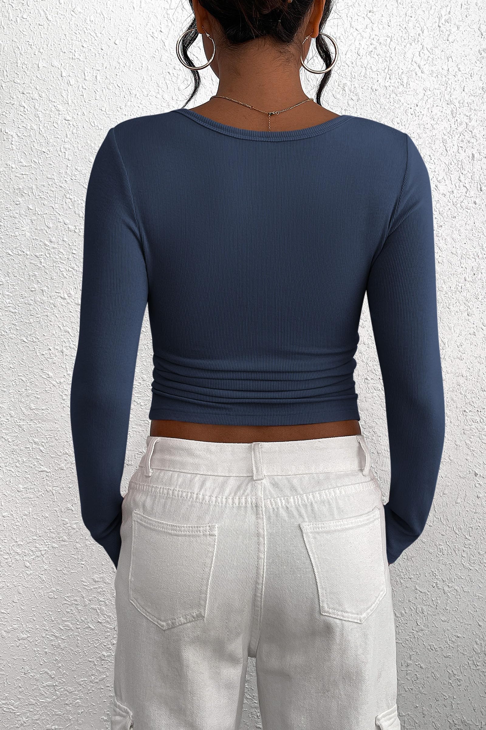 PRETTYGARDEN Women's Fall Long Sleeve Henley T Shirts Button Ribbed Knit Slim Fit Basic Tops Blouse Casual Outfits