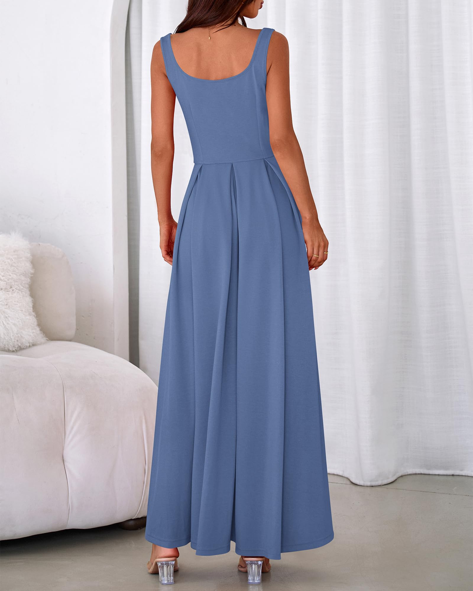 BTFBM Women Summer Square Neck Maxi Dress Spring Elegant Classy Sleeveless Formal Wedding Guest Cocktail Dresses