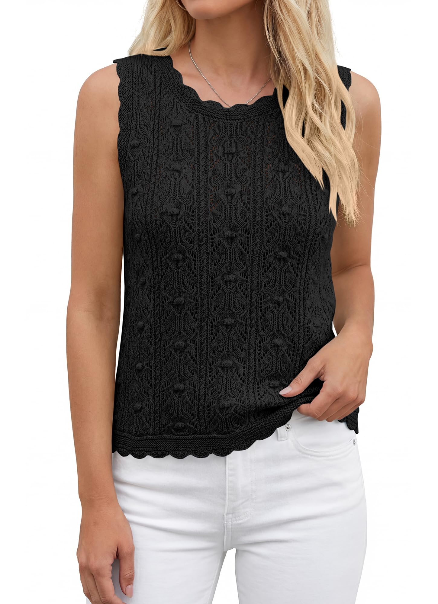 BTFBM Crochet Tops for Women Sleeveless Knit Sweater Vest Tank Top Summer Spring Cover Ups Beach Vacation Clothes