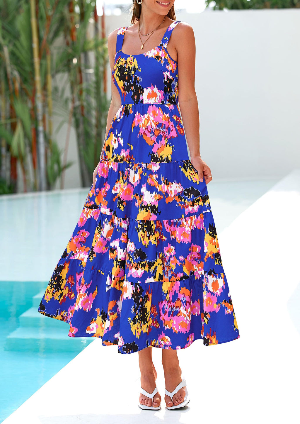 PRETTYGARDEN Women's Summer Floral Maxi Dress Sleeveless Smocked Ruffle Long Flowy Beach Vacation Boho Sundresses