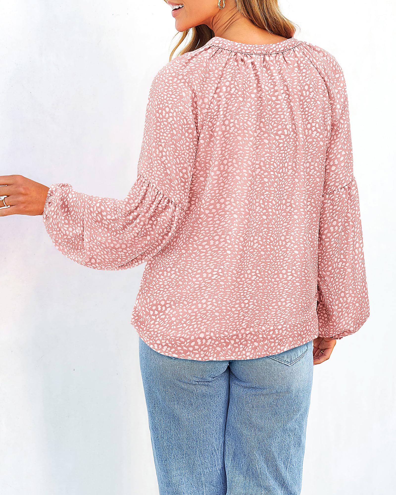 BTFBM Blouses for Women Dressy Casual Floral Summer Boho Tops V Neck Lightweight Long Sleeve Shirts Spring Clothes