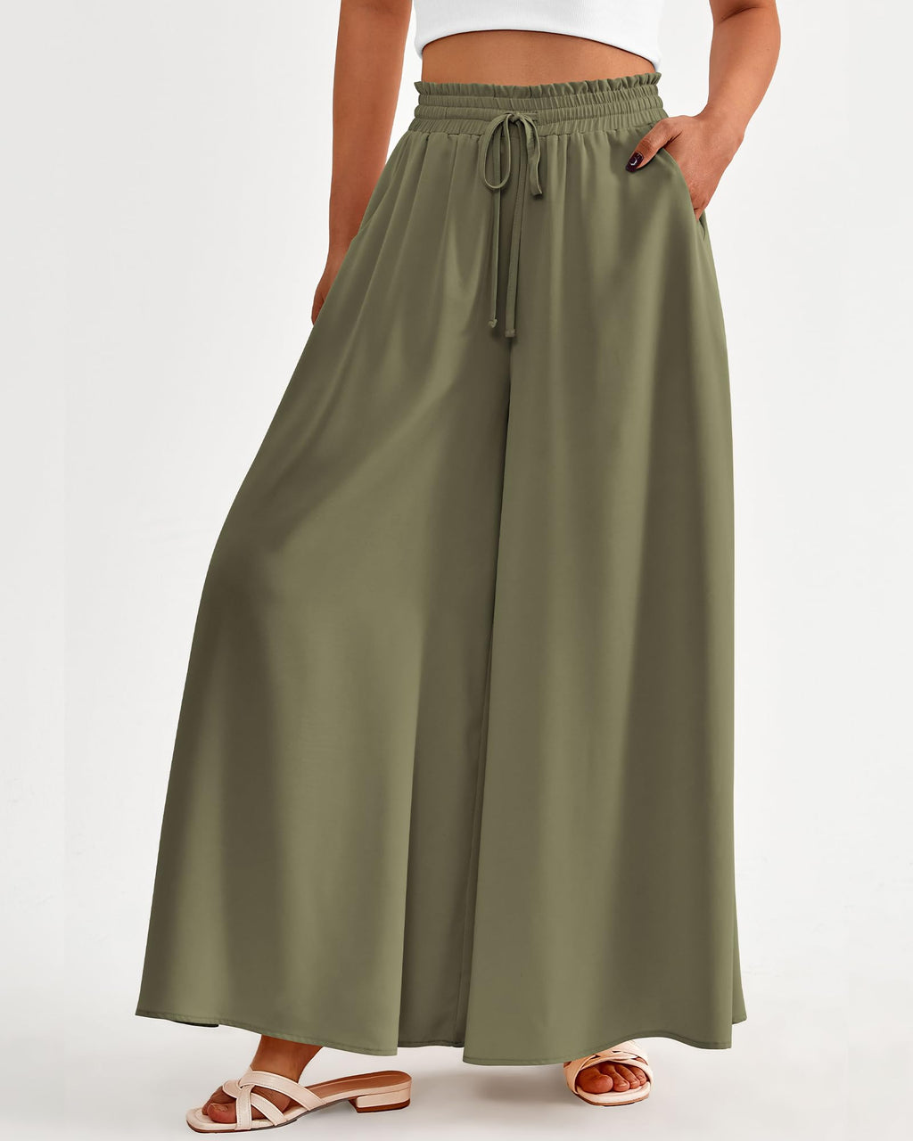 BTFBM Women Casual High Waist Wide Leg Pants Spring Summer Long Palazzo Pants Pocket Lounge Beach Vacation Clothes