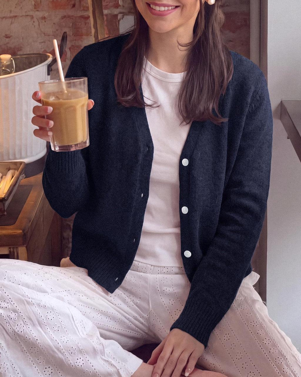 BTFBM V Neck Cardigan Sweaters for Women 2026 | Long Sleeve Knit Sweater, Button Down Shrug Tops, Open Front, Lightweight Cardigans, Business Casual Outfits,Fall Winter Clothing