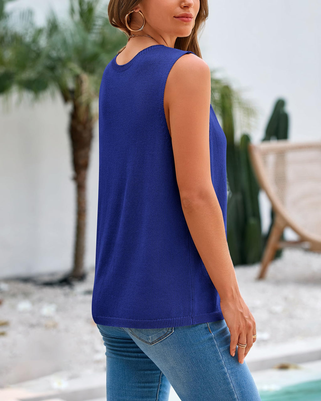 FreshPretty Women's Sleeveless Sweater Vest Summer Crew Neck Ribbed Knit Lightweight Pullover Casual Loose Fit Tank Tops