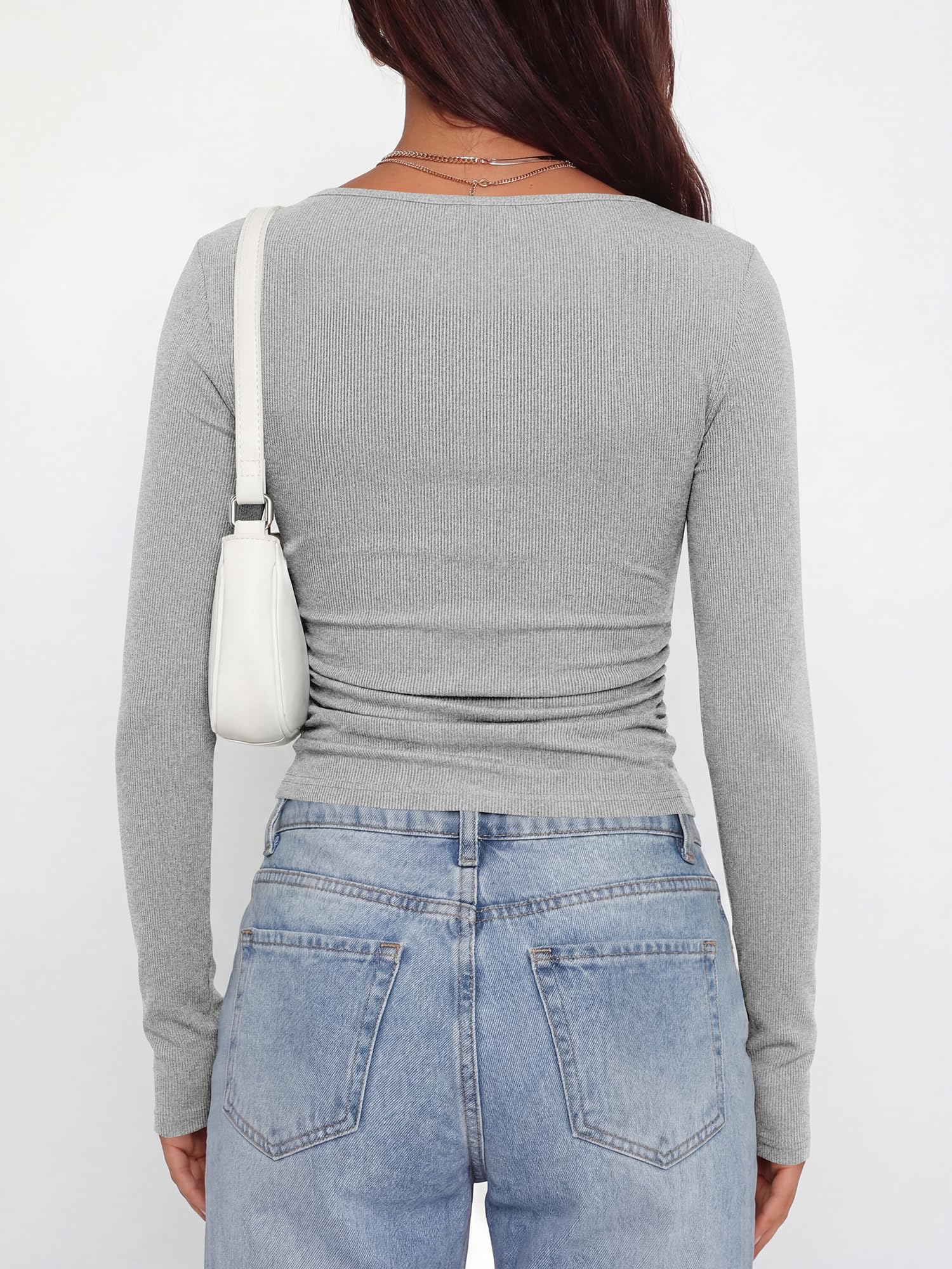 BTFBM Womens Long Sleeve T Shirts Spring Clothes Ribbed Slim Fit Boat Neck Casual Going Out Tops Workout Outfits