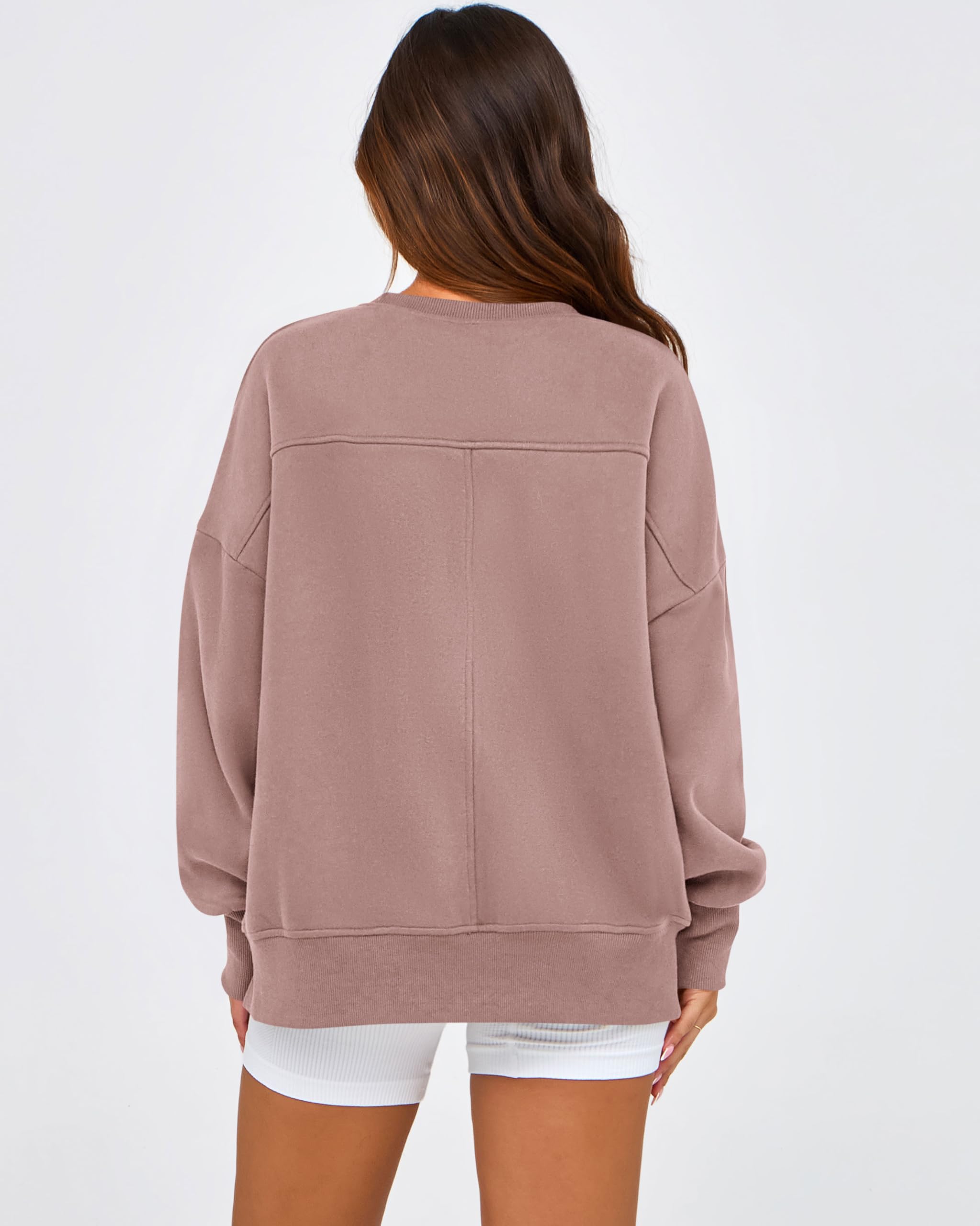 BTFBM Women's Casual Crewneck Sweatshirts Spring Long Sleeve Side Slit Workout Fleece Pullover Top Fashion Clothing