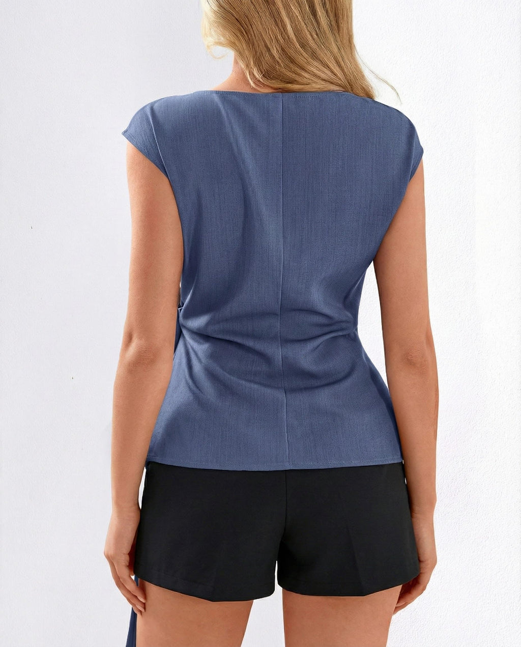 FreshPretty Womens Tops Summer Cap Sleeve Crew Neck Tie Waist Blouses Dressy Casual Business Work Clothes Spring Fashion