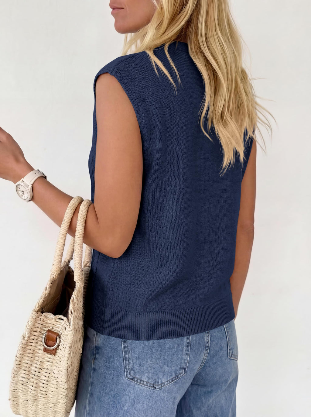 BTFBM Vest Tops for Women Summer V Neck Button Loose Lightweight Cardigan Knit Cap Sleeve Sweater Vests Fashion Clothing