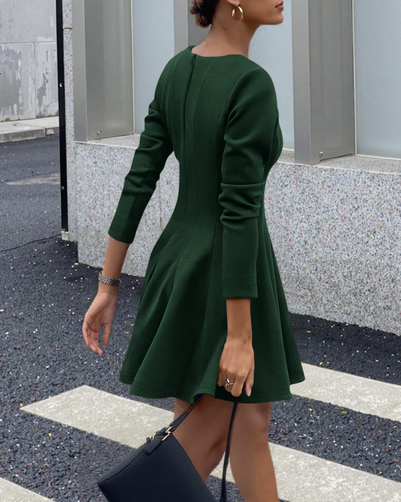 BTFBM Spring Dresses for Women Long Sleeve High Waist Pleated Flowy A Line Party Wedding Guest Dress Business Casual