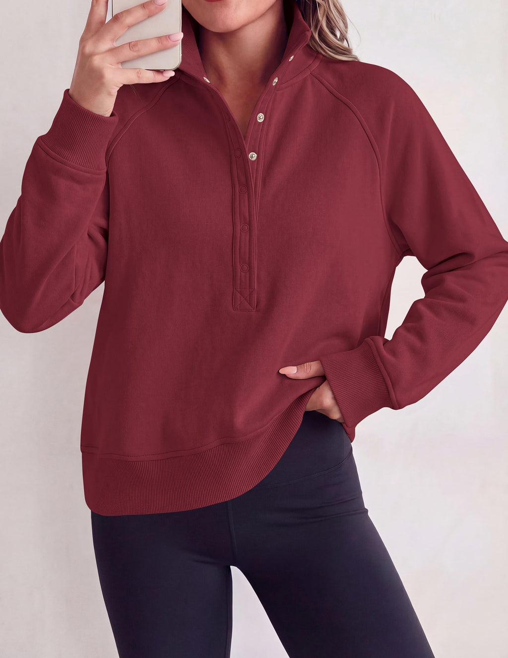 PRETTYGARDEN Women's Fall Trendy Oversized Sweatshirts Comfy Ribbed Fabric, Raglan Long Sleeve Collared, Button Up Henley Pullover Blouse, Casual Workout Tops, Y2K Fashion Clothing