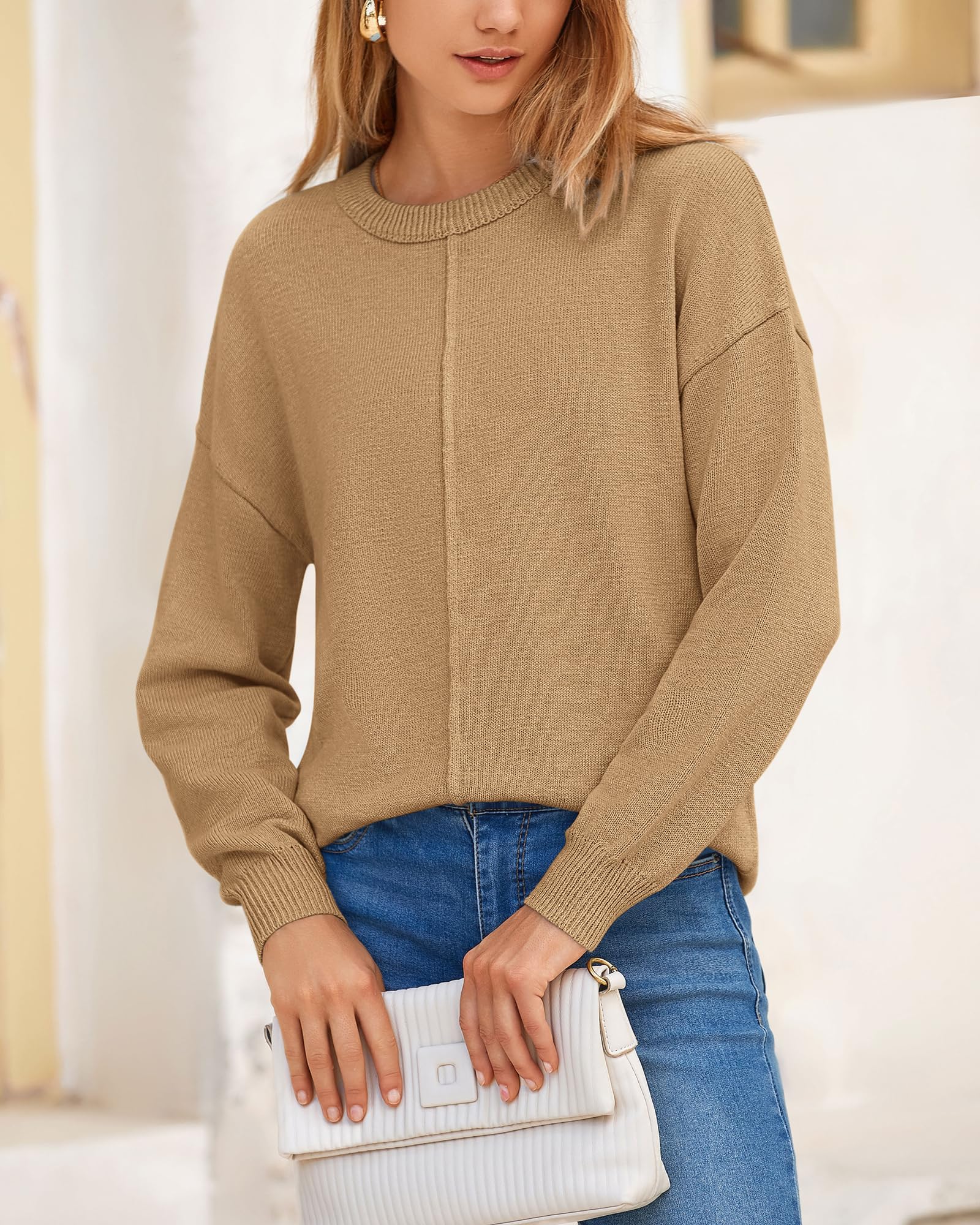 BTFBM Pullover Sweaters for Women Fall Crewneck Slouchy Long Sleeve Sweater Loose Casual Knit Tops Winter Clothes