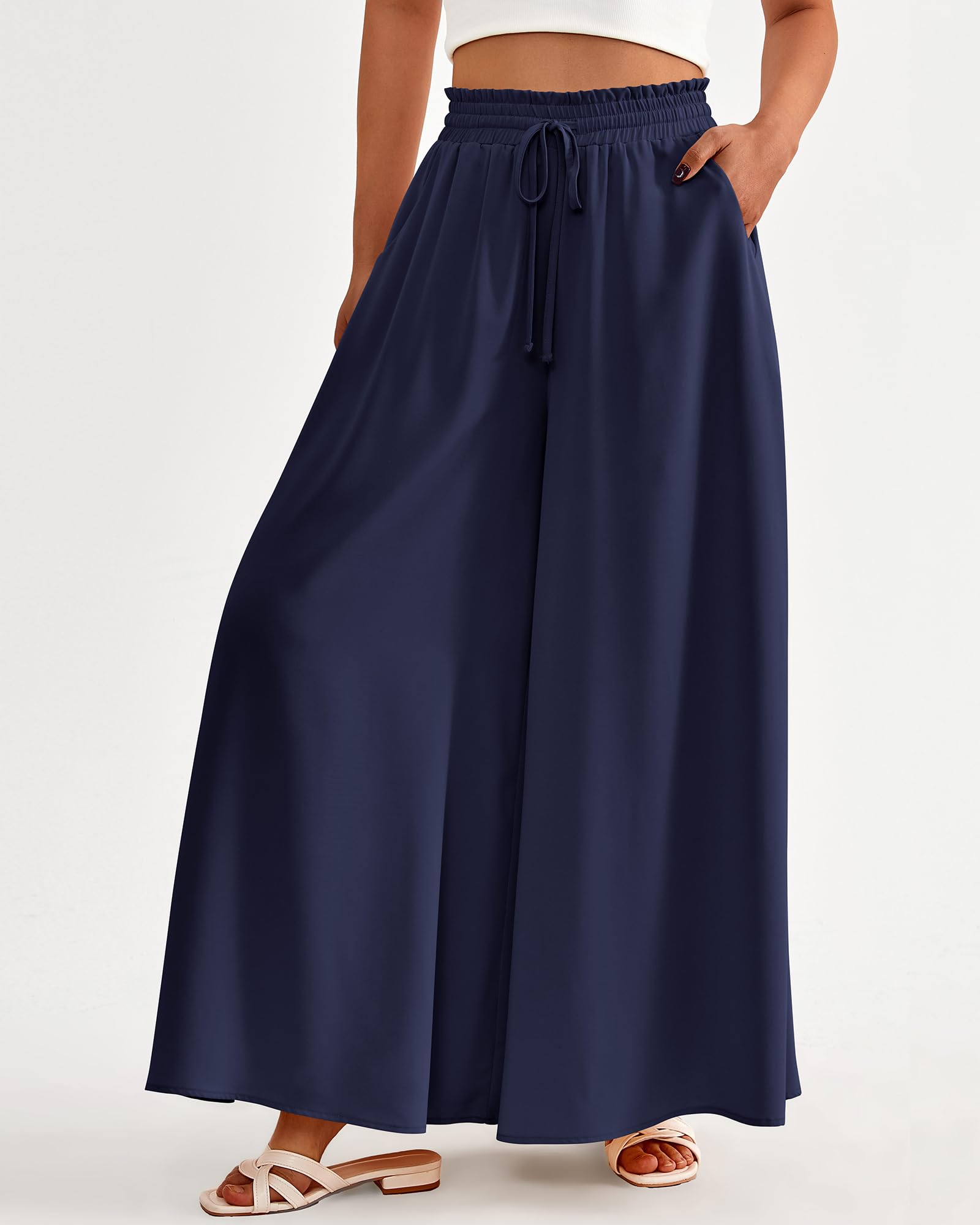 BTFBM Women Casual High Waist Wide Leg Pants Spring Summer Long Palazzo Pants Pocket Lounge Beach Vacation Clothes