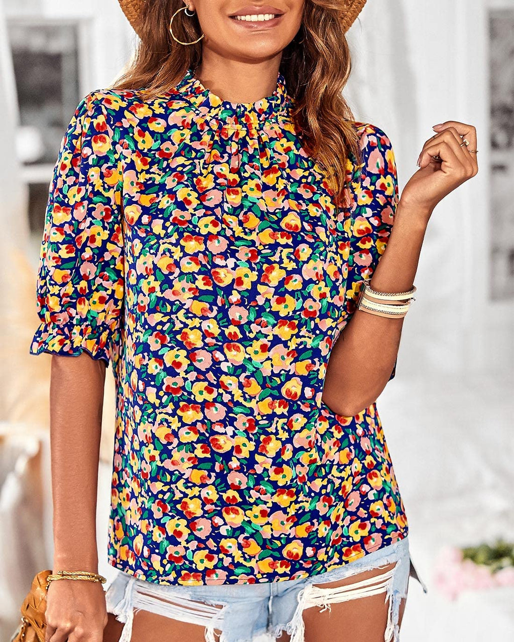 FreshPretty Women's Dressy Casual Blouses Business Work Tops Lace Trim Short Sleeve Office Shirts Summer Spring Outfits