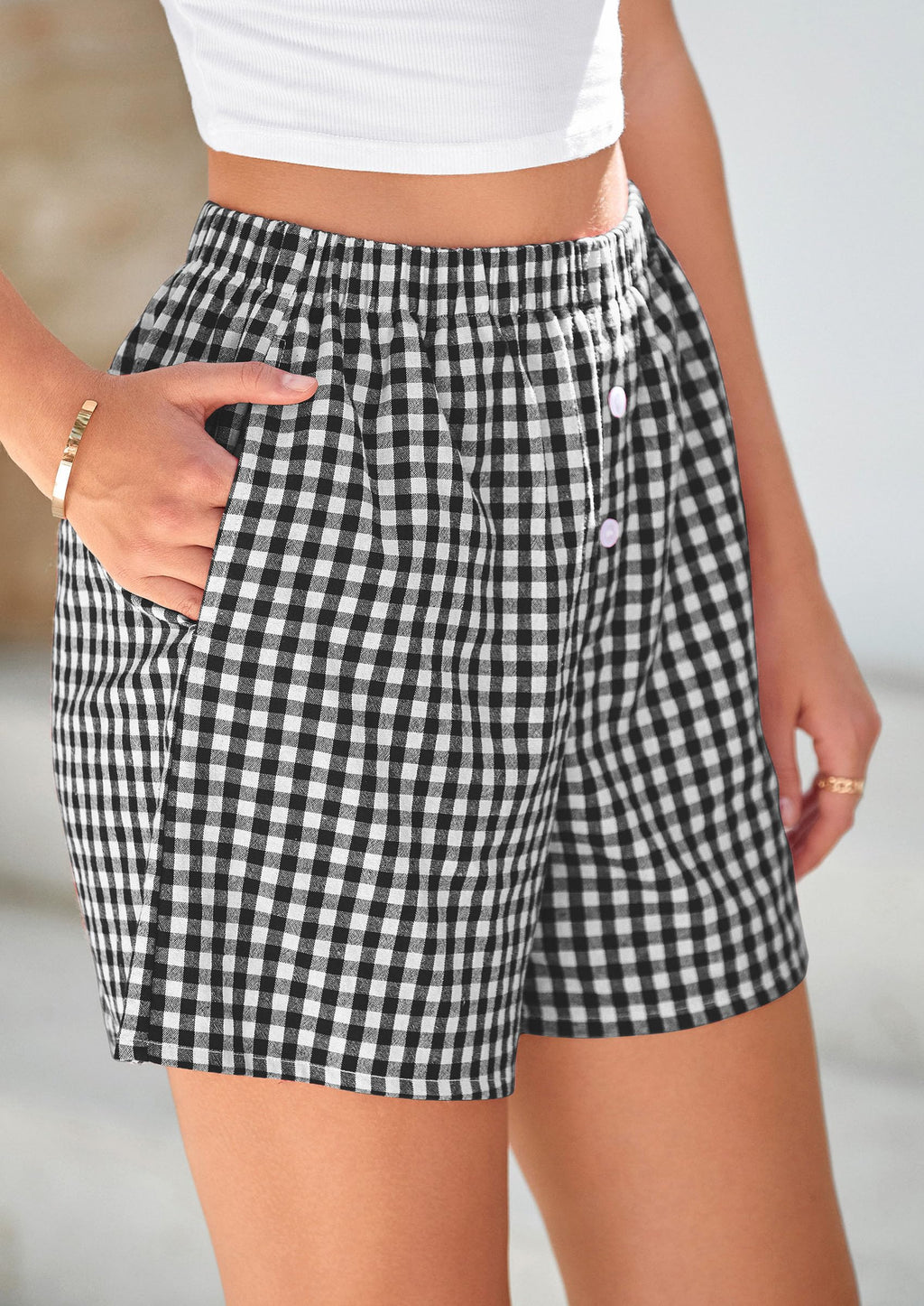 PRETTYGARDEN Womens Shorts Boxers Summer Gingham Pajama Lounge Sleep Y2K Plaid Pj Shorts Beach Bottoms